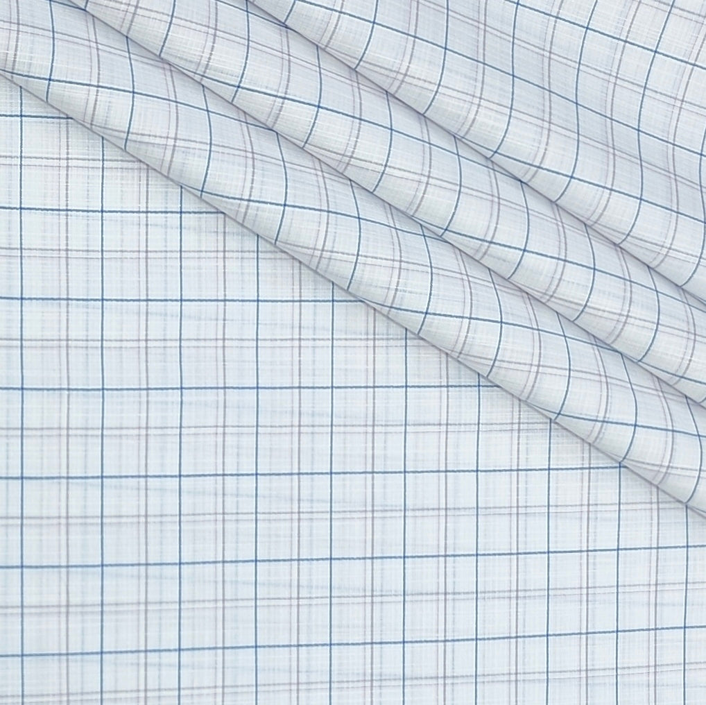 Shirt Fabric Arvind Poly Cotton Wrinkle Free Check Colour Blue N Ash White